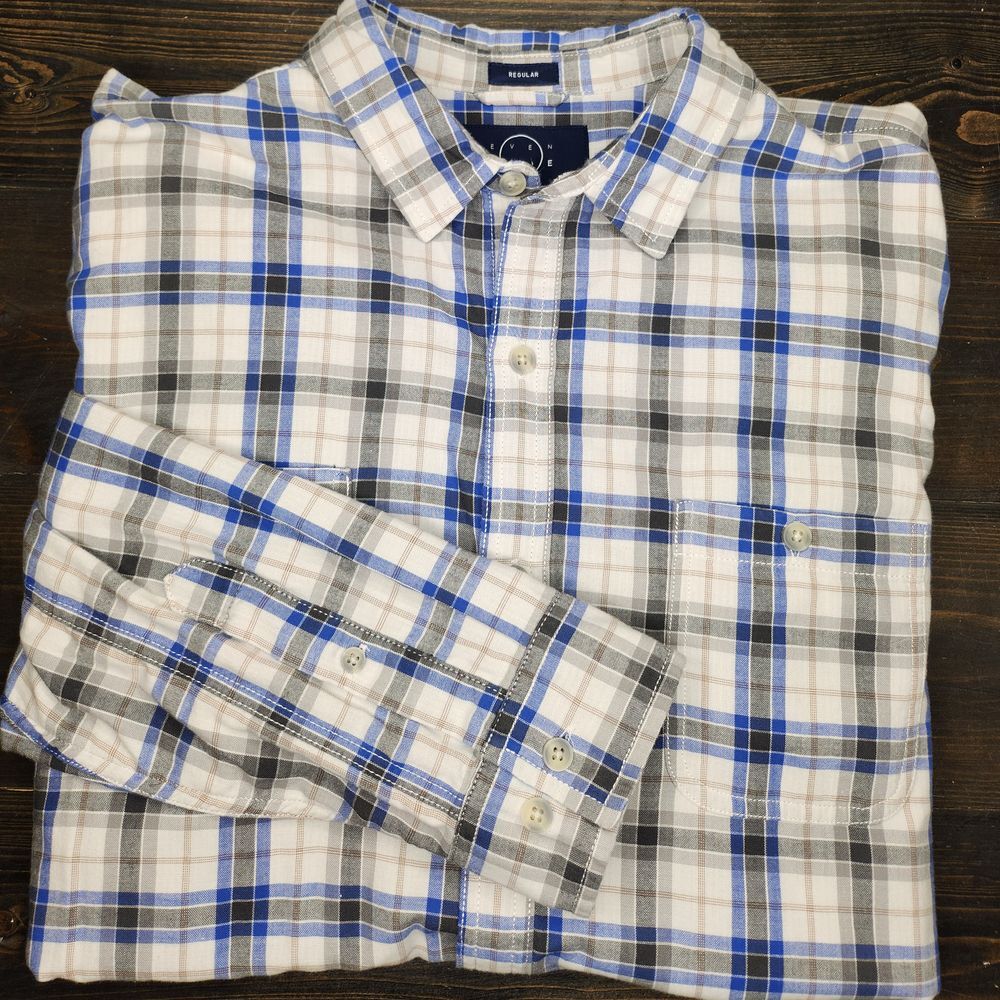 EvenTide‎  Mens Kyle Myles Coastal Double Cloth Shirt XL Blue/Gray Plaid